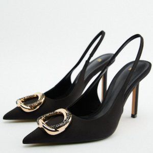Zara Embellished Heeled Slingbacks Sz 6 NWT